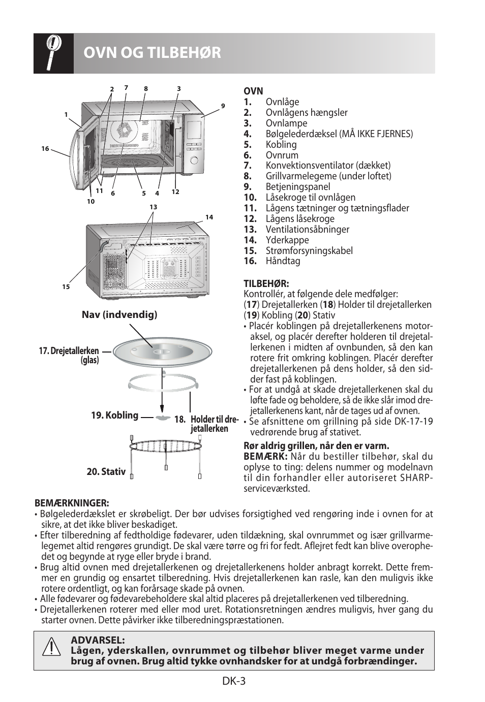 Ovn og tilbehør, Dk-3 | Sharp R-982STWE User Manual | Page 162 / 266