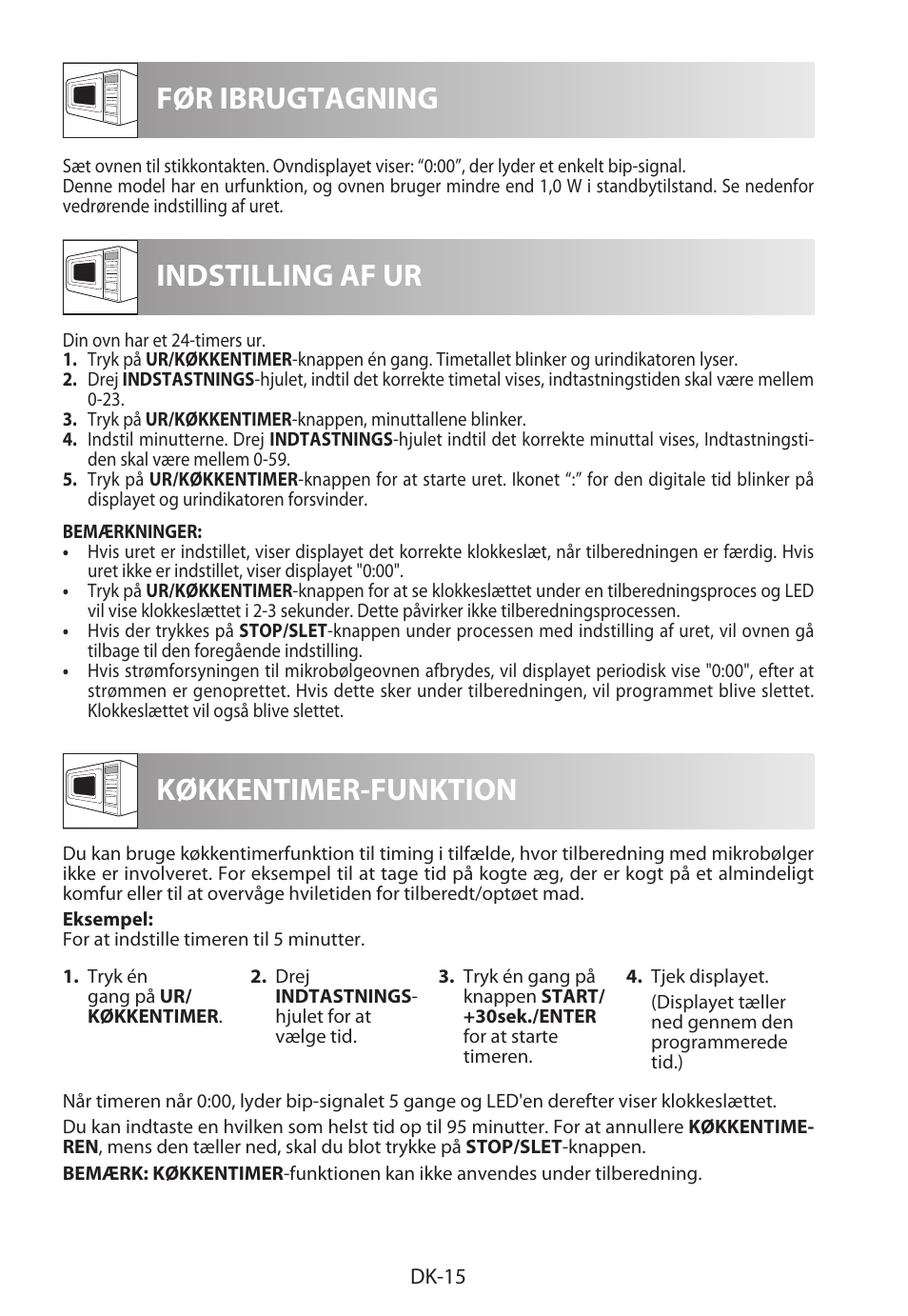 Før ibrugtagning indstilling af ur, Køkkentimer-funktion | Sharp R-982STWE User Manual | Page 174 / 266