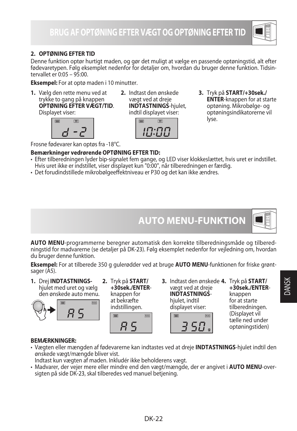 Brug af optøning efter vægt og optøning efter tid, Auto menu-funktion, Da ns k | Sharp R-982STWE User Manual | Page 181 / 266