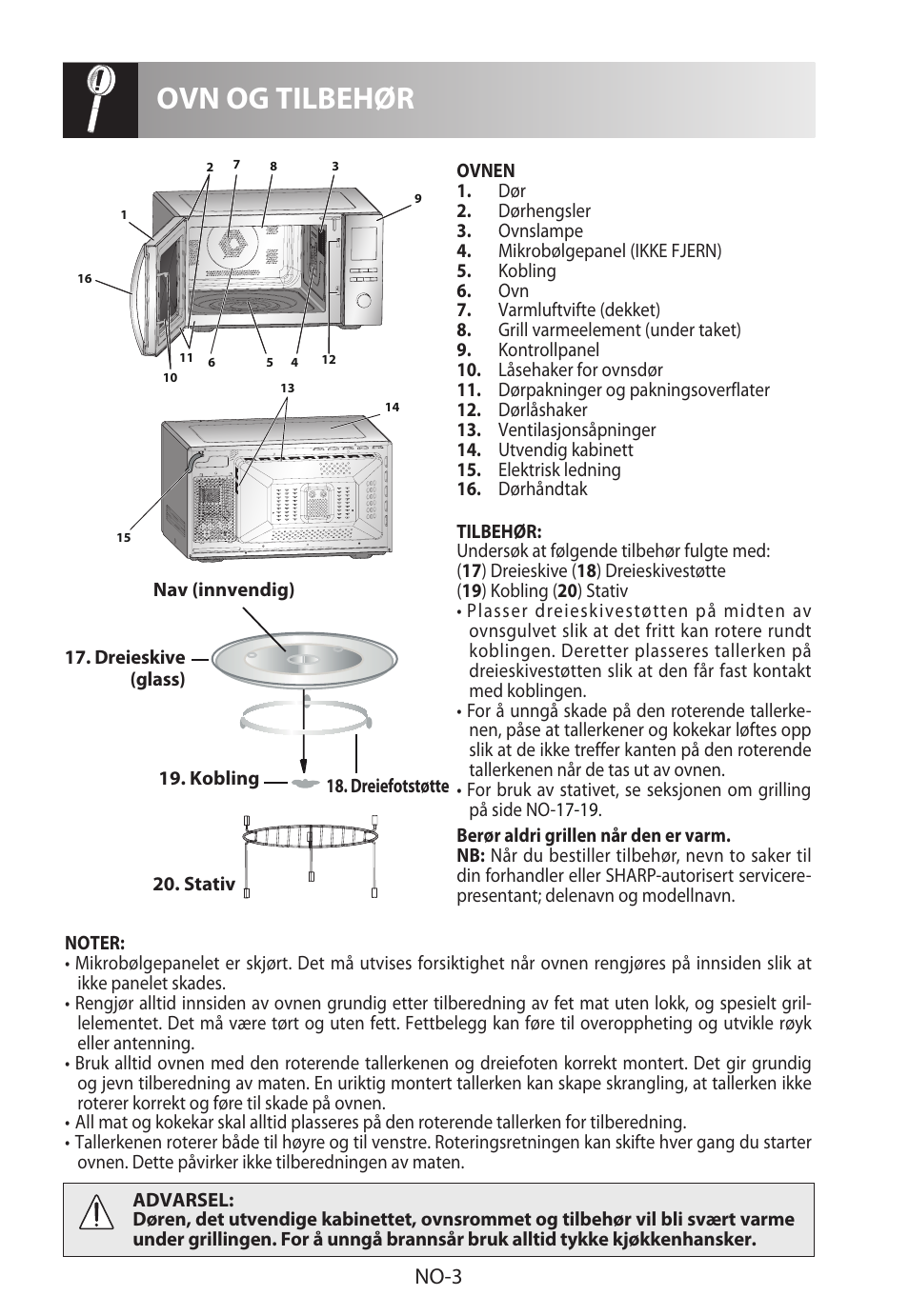 Ovn og tilbehør, No-3 | Sharp R-982STWE User Manual | Page 188 / 266