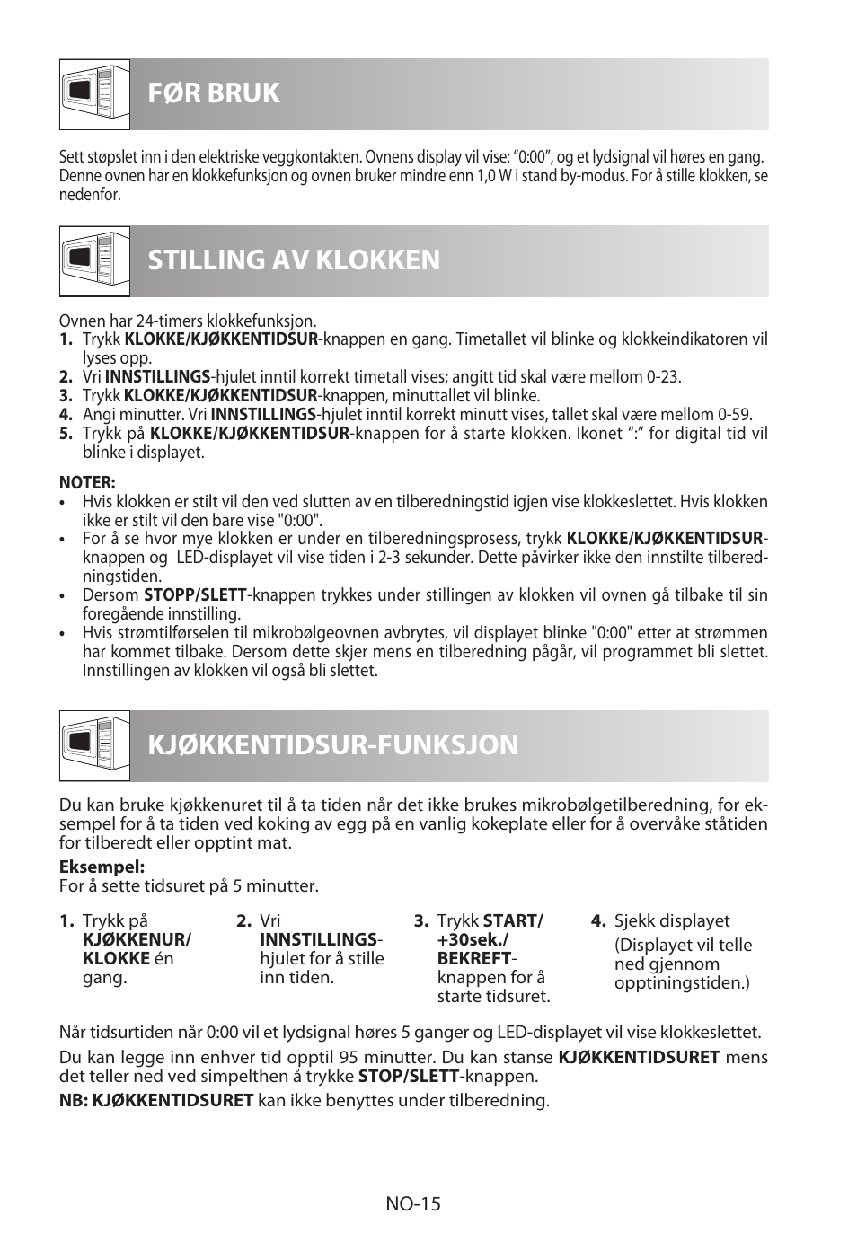 Før bruk stilling av klokken, Kjøkkentidsur-funksjon | Sharp R-982STWE User Manual | Page 200 / 266