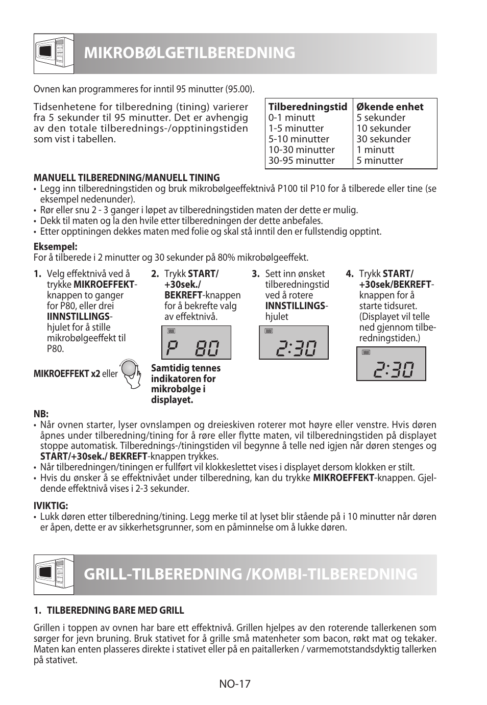 Mikrobølgetilberedning, Grill-tilberedning /kombi-tilberedning | Sharp R-982STWE User Manual | Page 202 / 266