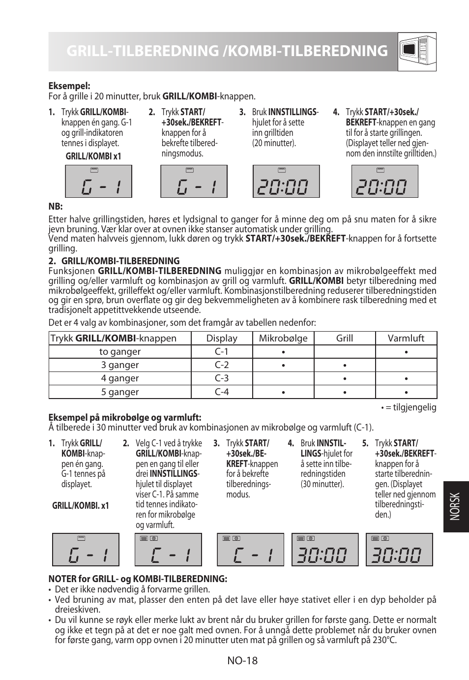 Grill-tilberedning /kombi-tilberedning, Norsk | Sharp R-982STWE User Manual | Page 203 / 266