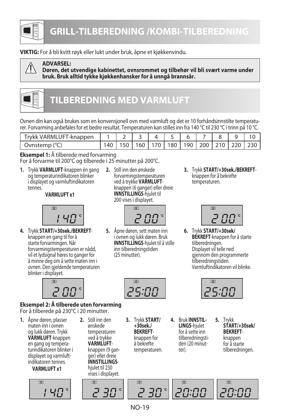 Grill-tilberedning /kombi-tilberedning, Tilberedning med varmluft | Sharp R-982STWE User Manual | Page 204 / 266