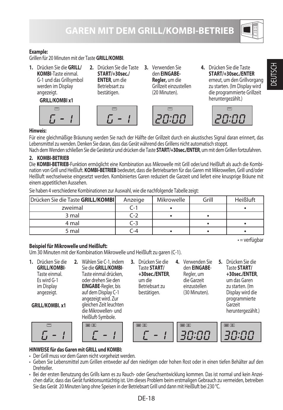 Garen mit dem grill/kombi-betrieb, Deutsch | Sharp R-982STWE User Manual | Page 21 / 266