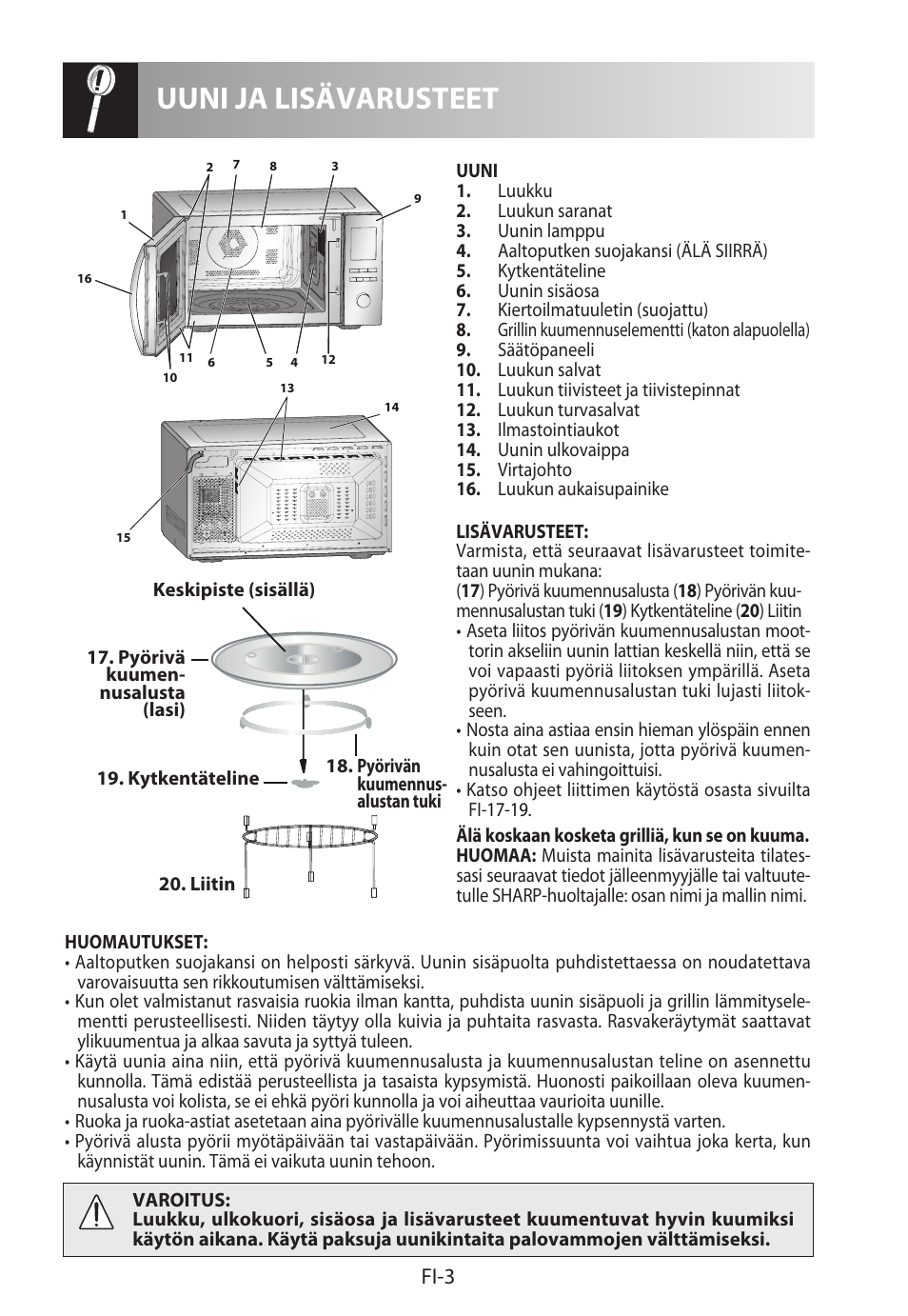 Uuni ja lisävarusteet, Fi-3 | Sharp R-982STWE User Manual | Page 214 / 266