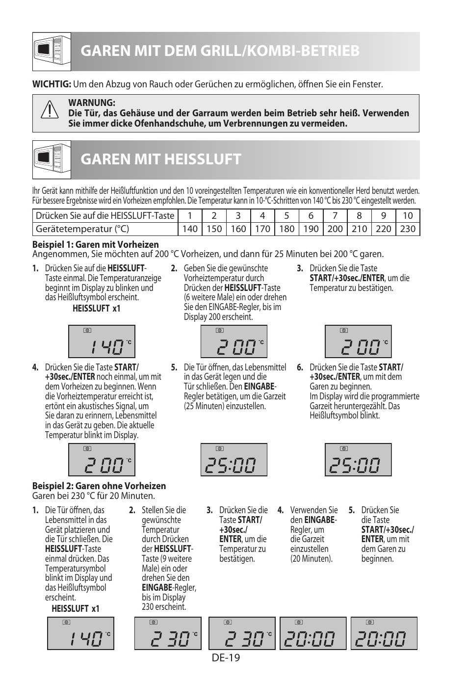 Garen mit dem grill/kombi-betrieb, Garen mit heissluft | Sharp R-982STWE User Manual | Page 22 / 266