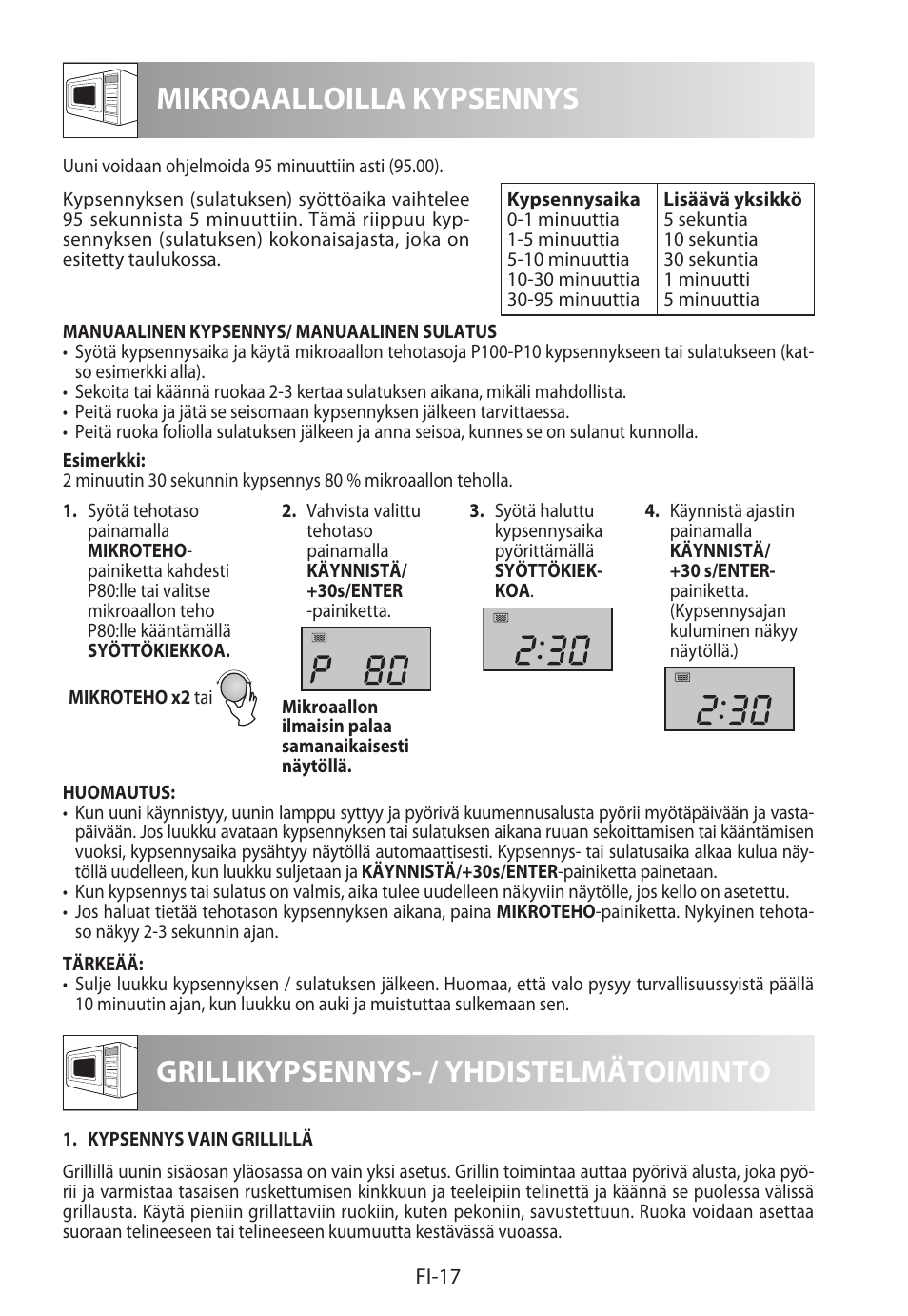 Mikroaalloilla kypsennys, Grillikypsennys- / yhdistelmätoiminto | Sharp R-982STWE User Manual | Page 228 / 266