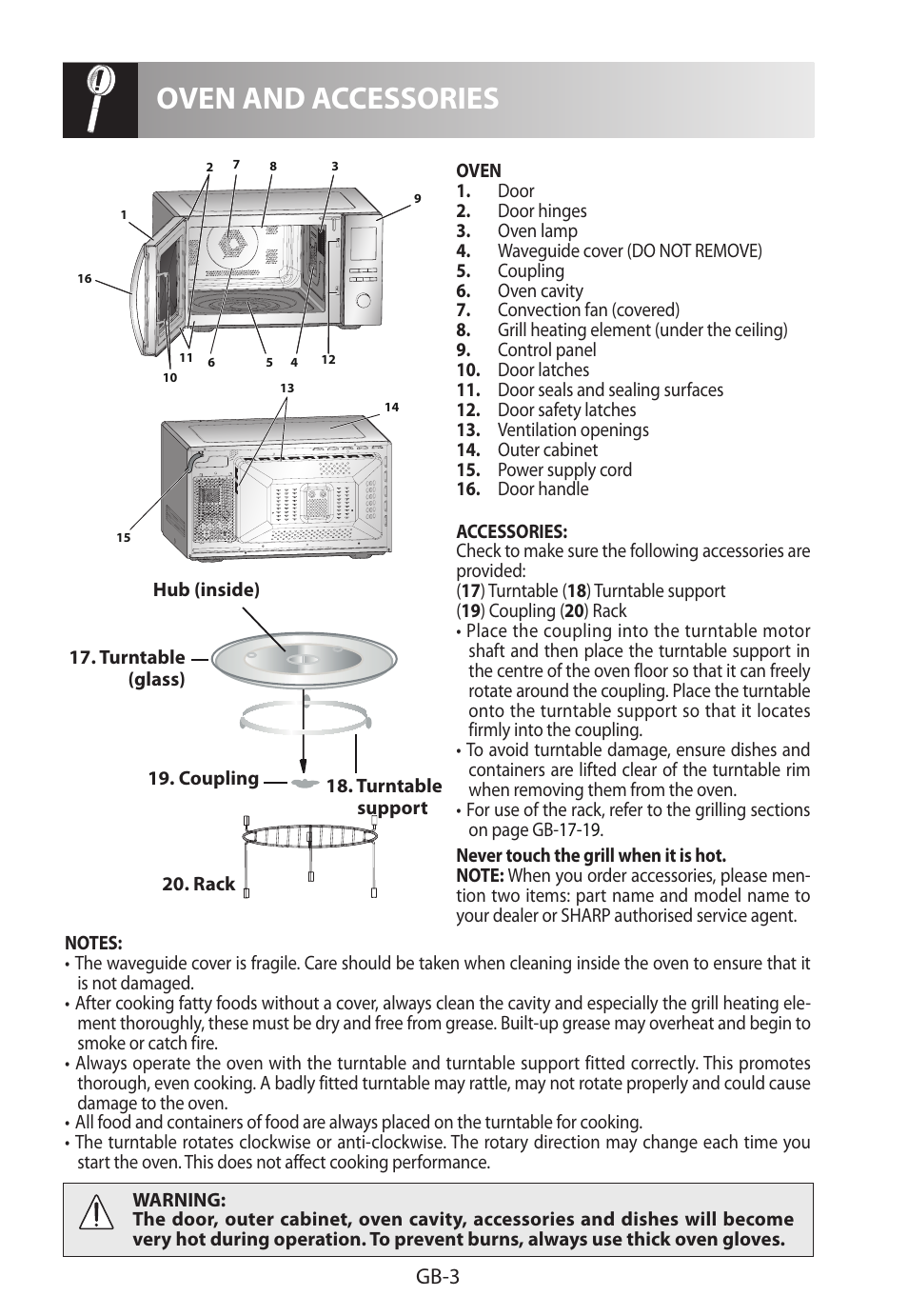 Oven and accessories, Gb-3 | Sharp R-982STWE User Manual | Page 240 / 266