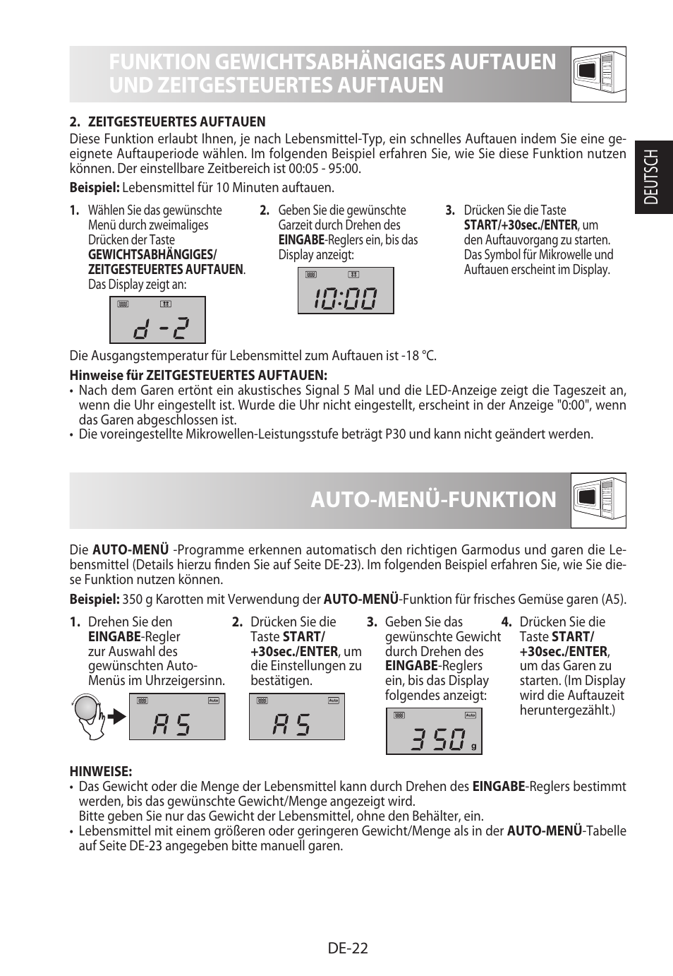 Auto-menü-funktion, Deutsch | Sharp R-982STWE User Manual | Page 25 / 266