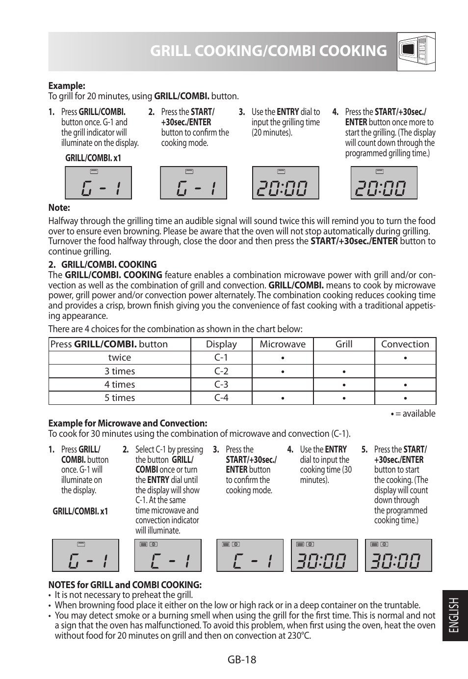 Grill cooking/combi cooking, English | Sharp R-982STWE User Manual | Page 255 / 266