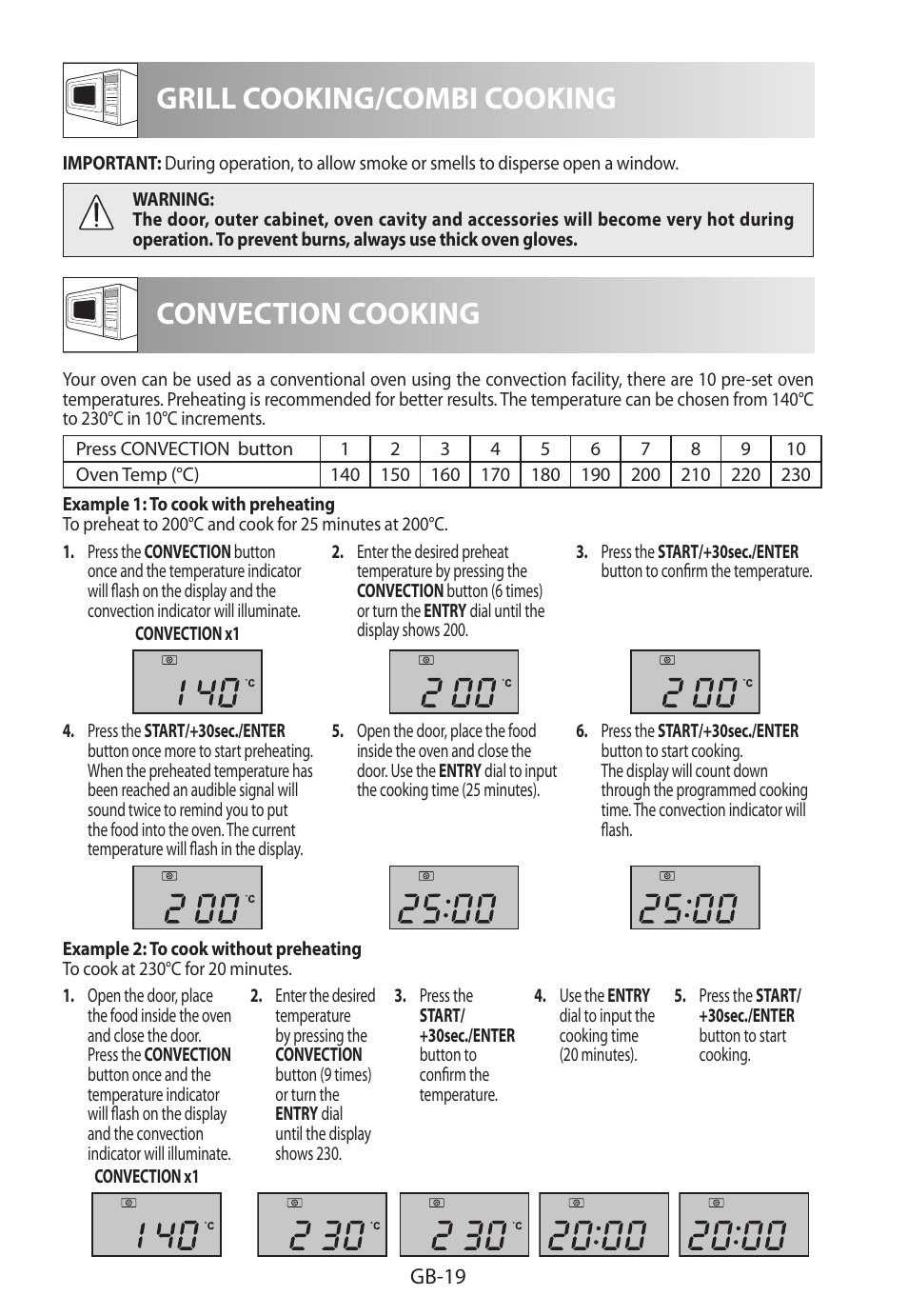 Grill cooking/combi cooking, Convection cooking | Sharp R-982STWE User Manual | Page 256 / 266