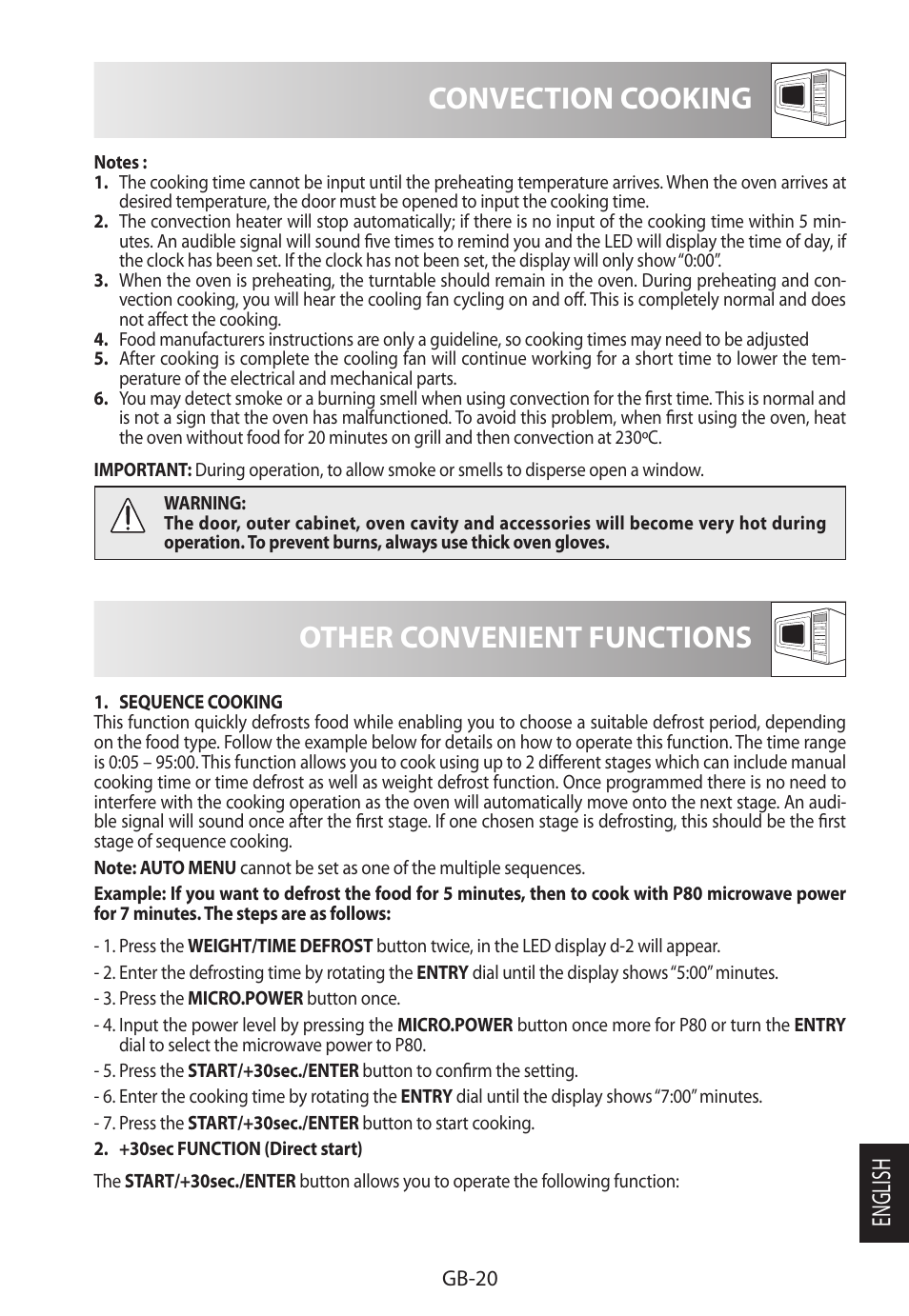 Convection cooking, Other convenient functions, English | Sharp R-982STWE User Manual | Page 257 / 266