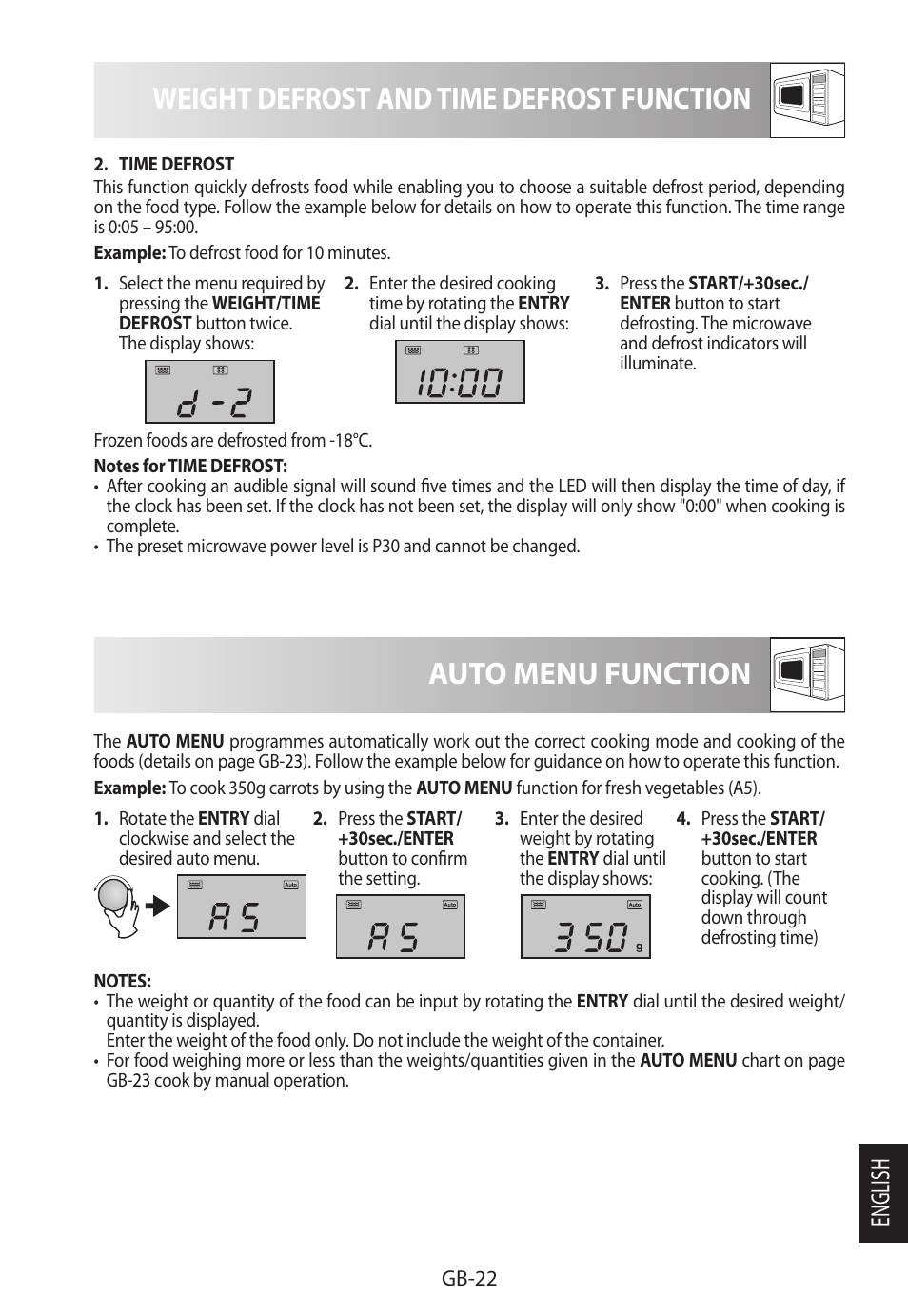 Weight defrost and time defrost function, Auto menu function, English | Sharp R-982STWE User Manual | Page 259 / 266