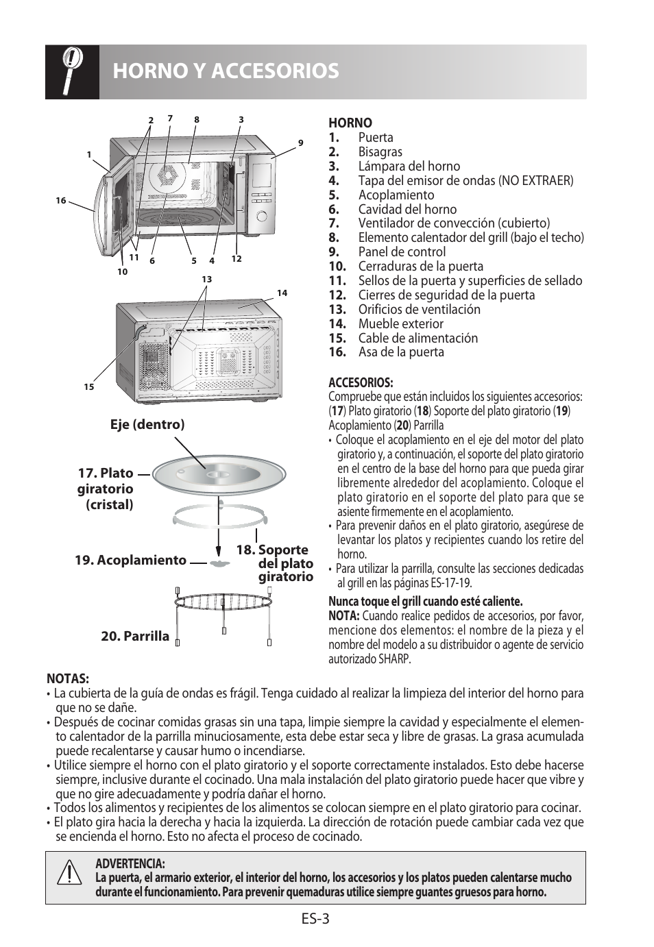 Horno y accesorios, Es-3 | Sharp R-982STWE User Manual | Page 32 / 266