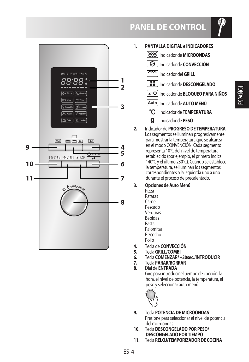 Panel de control, Esp añol | Sharp R-982STWE User Manual | Page 33 / 266