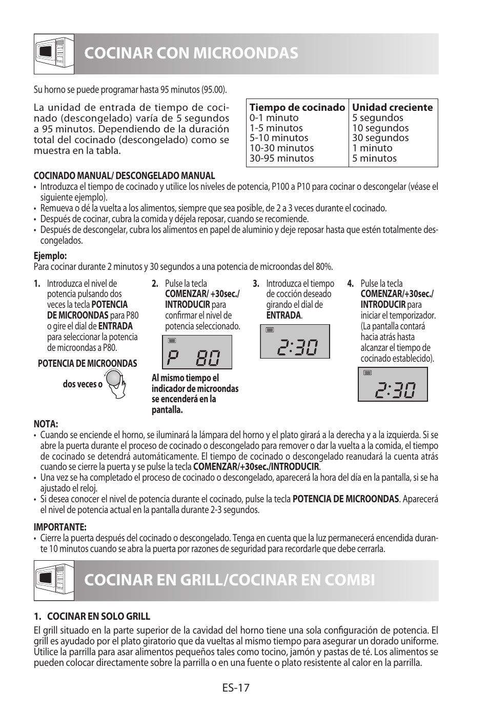 Cocinar con microondas, Cocinar en grill/cocinar en combi | Sharp R-982STWE User Manual | Page 46 / 266