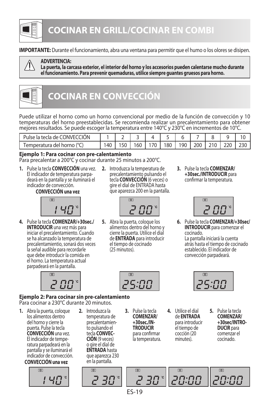 Cocinar en grill/cocinar en combi, Cocinar en convección | Sharp R-982STWE User Manual | Page 48 / 266