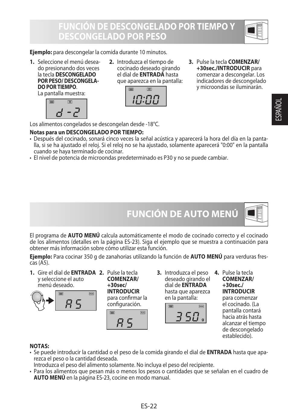 Función de auto menú, Esp añol | Sharp R-982STWE User Manual | Page 51 / 266