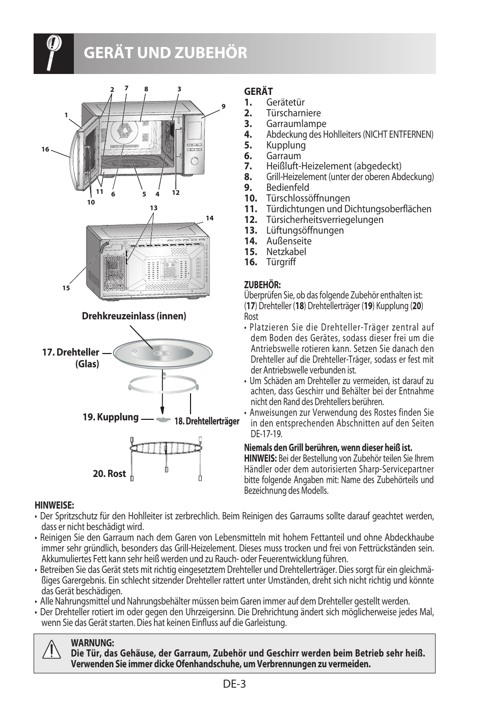 Gerät und zubehör, De-3 | Sharp R-982STWE User Manual | Page 6 / 266