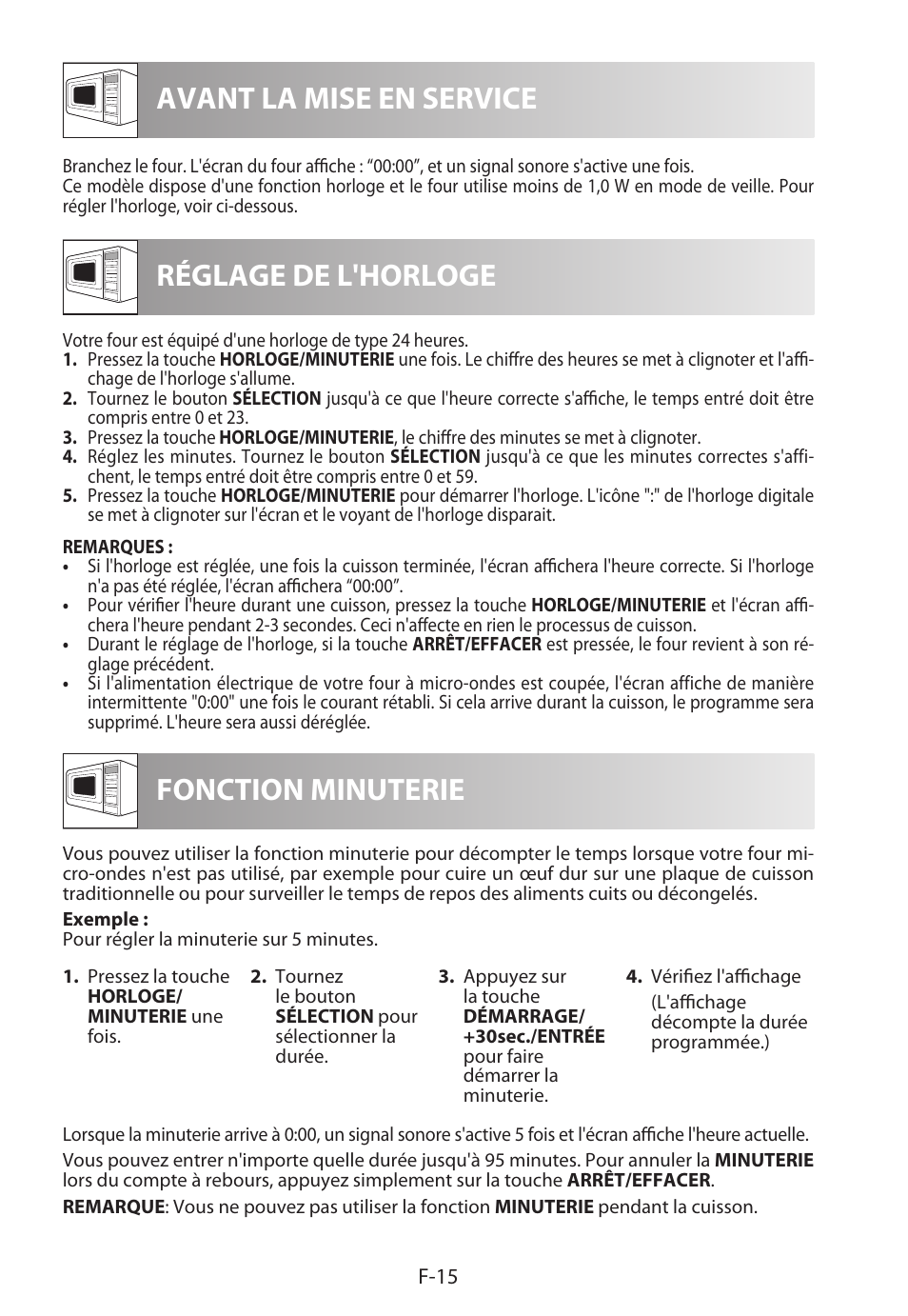 Avant la mise en service réglage de l'horloge, Fonction minuterie | Sharp R-982STWE User Manual | Page 70 / 266