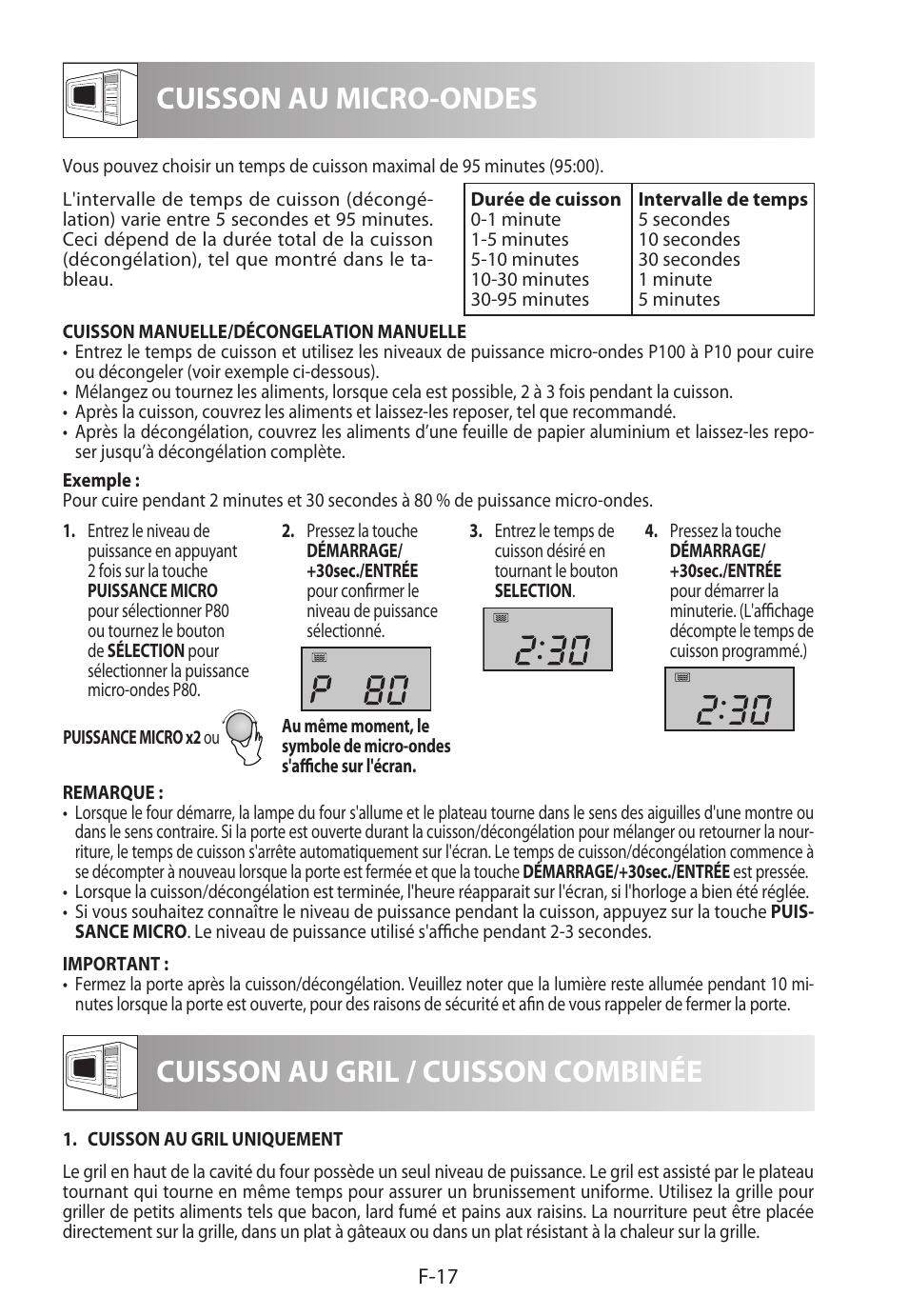 Cuisson au micro-ondes, Cuisson au gril / cuisson combinée | Sharp R-982STWE User Manual | Page 72 / 266