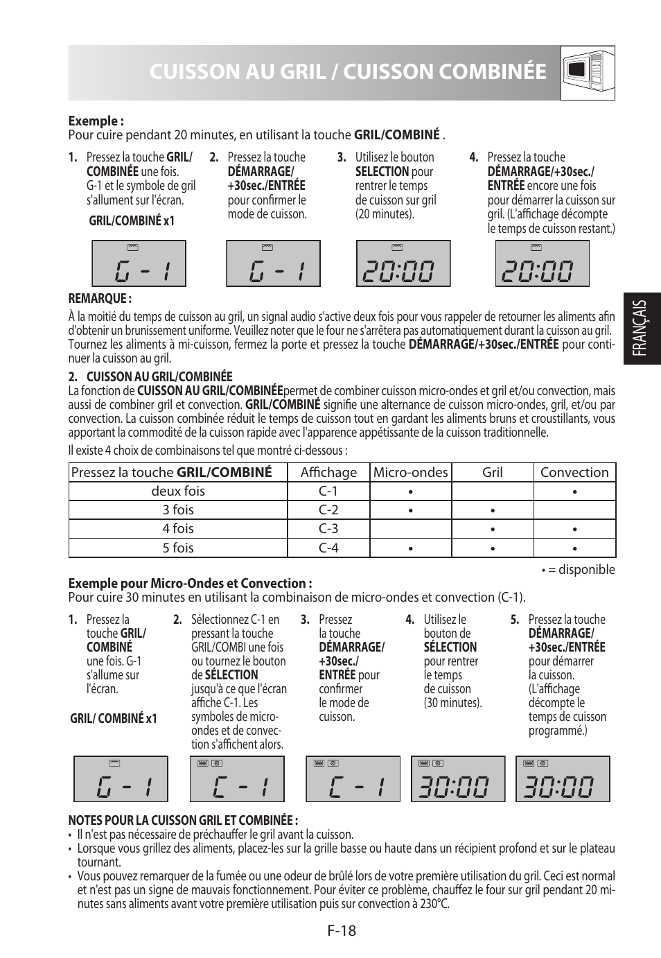 Cuisson au gril / cuisson combinée, Français | Sharp R-982STWE User Manual | Page 73 / 266