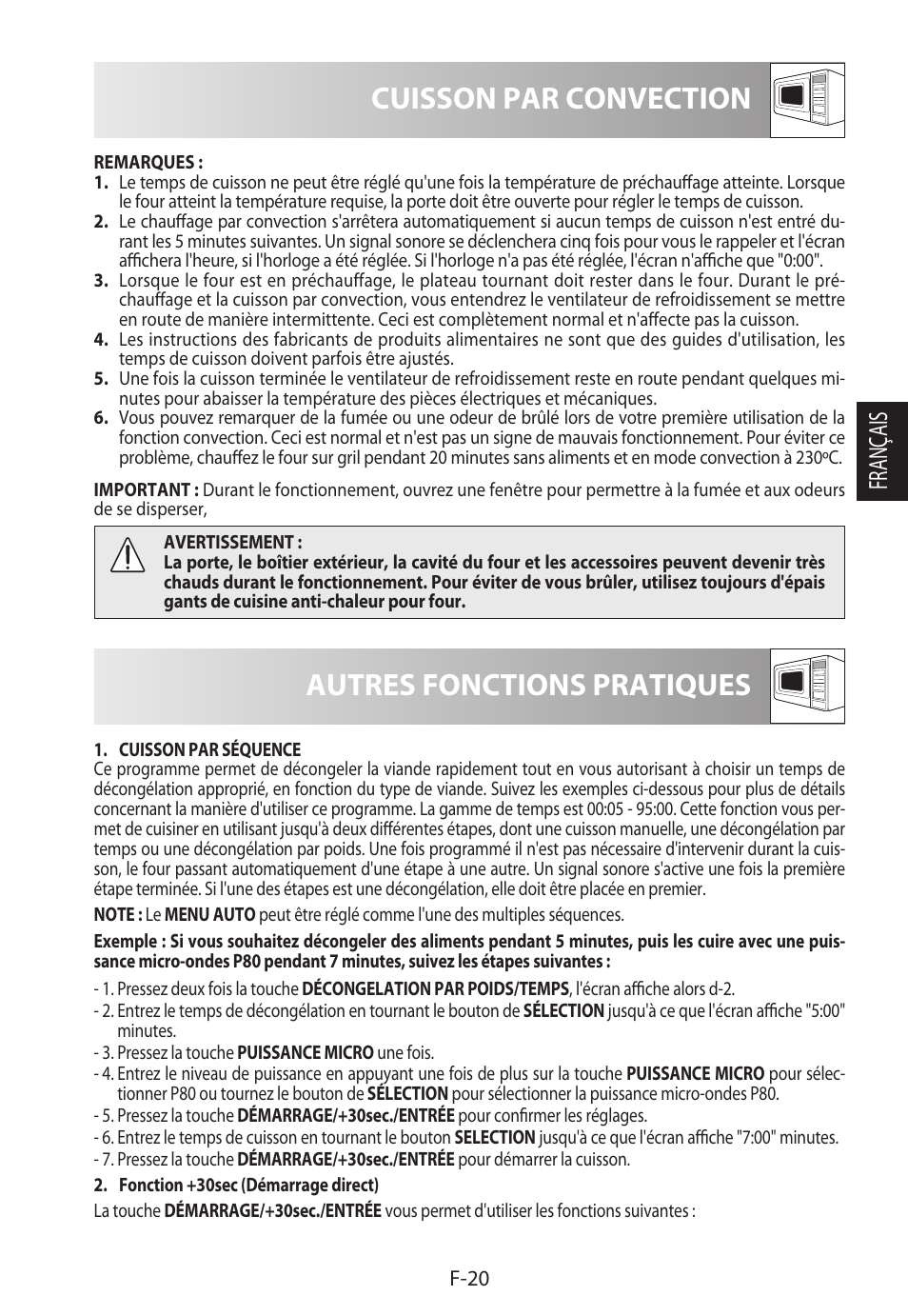 Cuisson par convection, Autres fonctions pratiques, Français | Sharp R-982STWE User Manual | Page 75 / 266