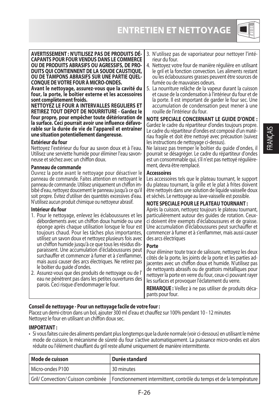 Entretien et nettoyage, Français | Sharp R-982STWE User Manual | Page 81 / 266