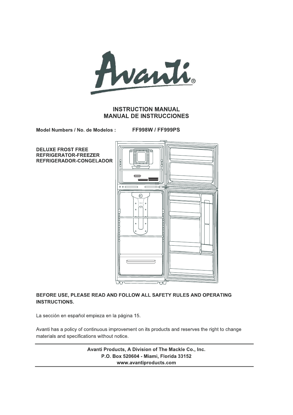 Avanti FF999PS User Manual | 20 pages