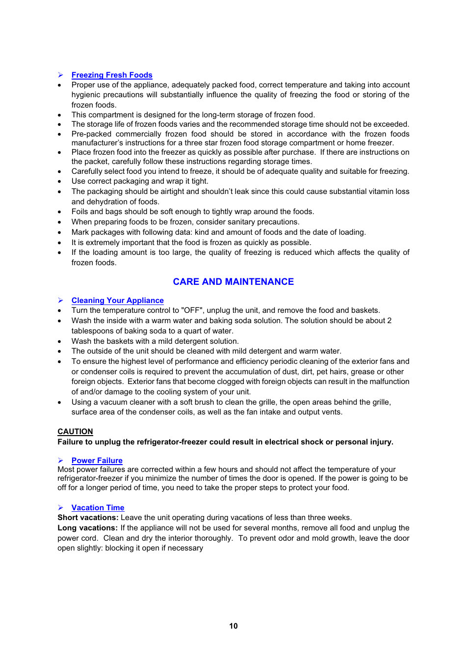 Care and maintenance | Avanti FF999PS User Manual | Page 10 / 20