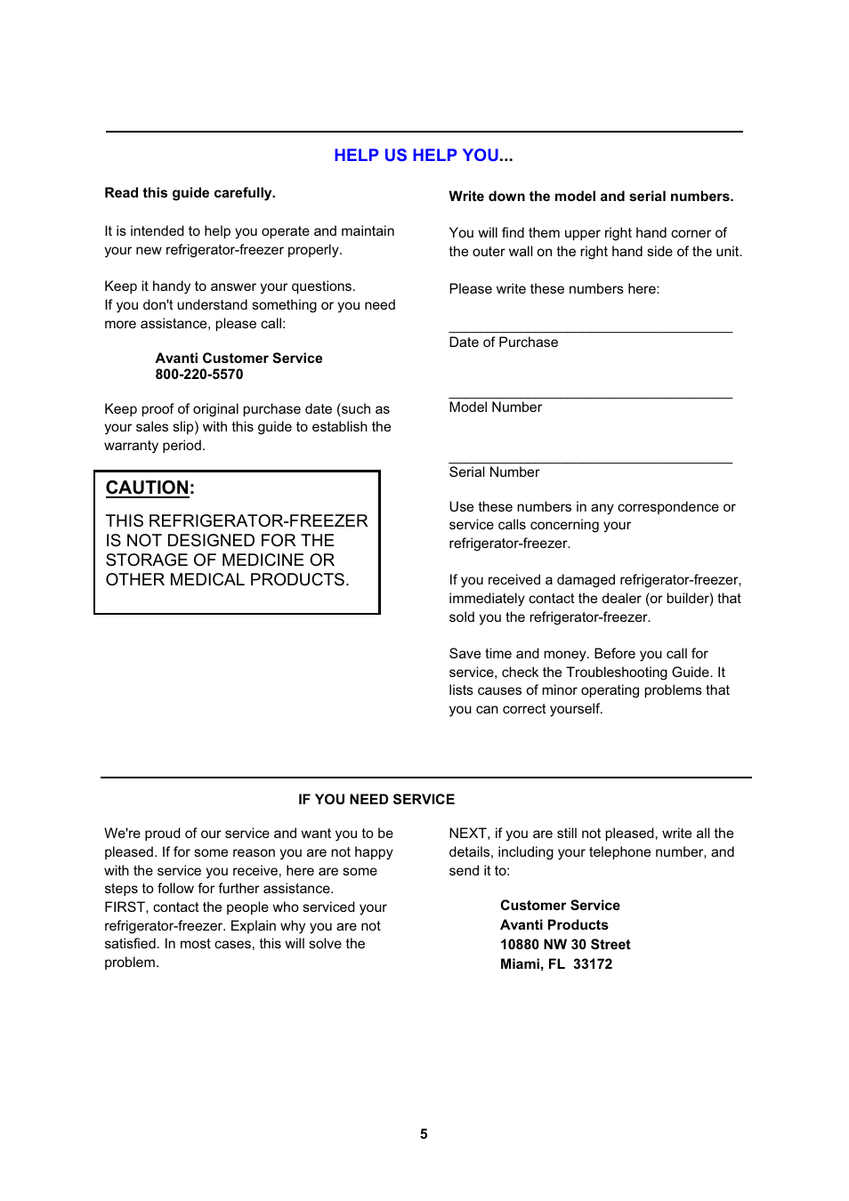 Help us help you | Avanti FF999PS User Manual | Page 5 / 20