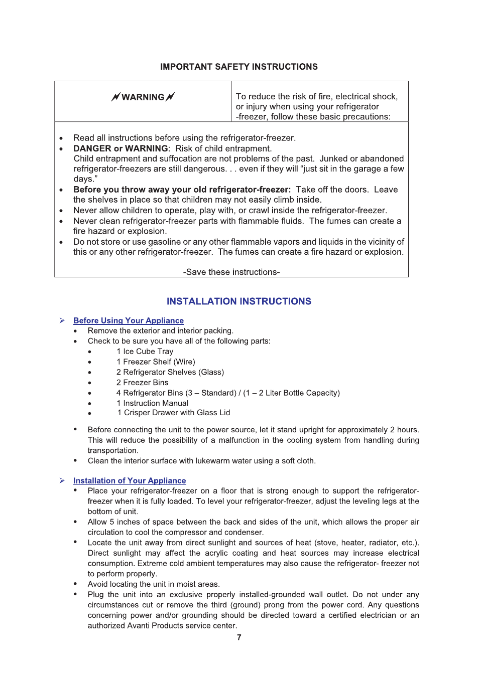 Avanti FF999PS User Manual | Page 7 / 20