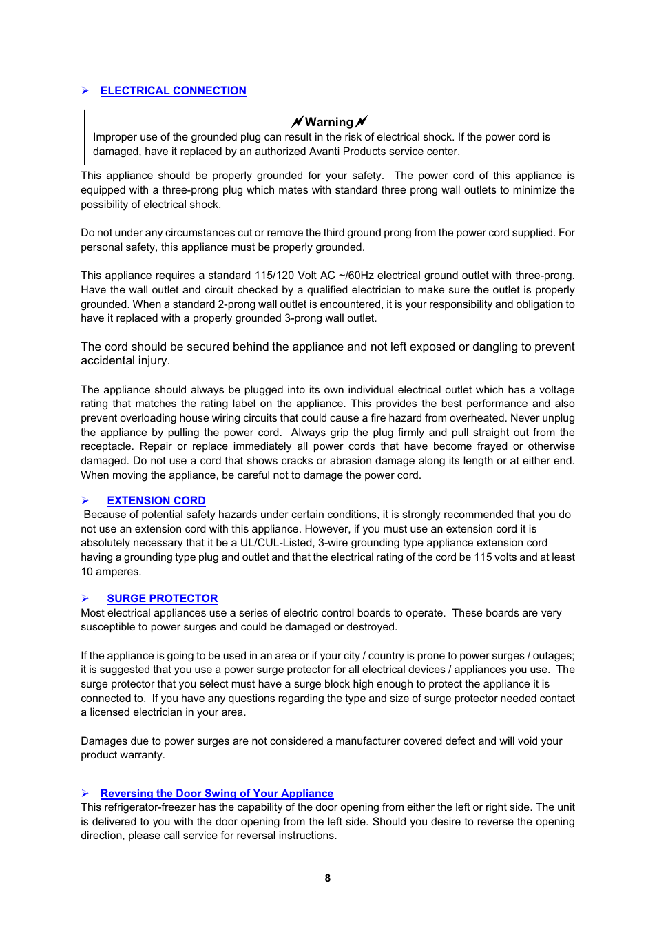 Avanti FF999PS User Manual | Page 8 / 20