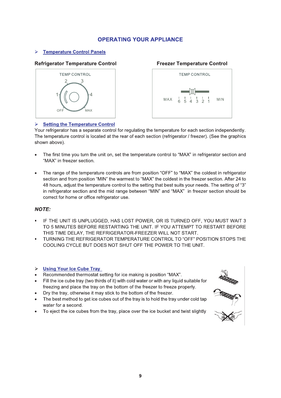 Refrigerator temperature control | Avanti FF999PS User Manual | Page 9 / 20