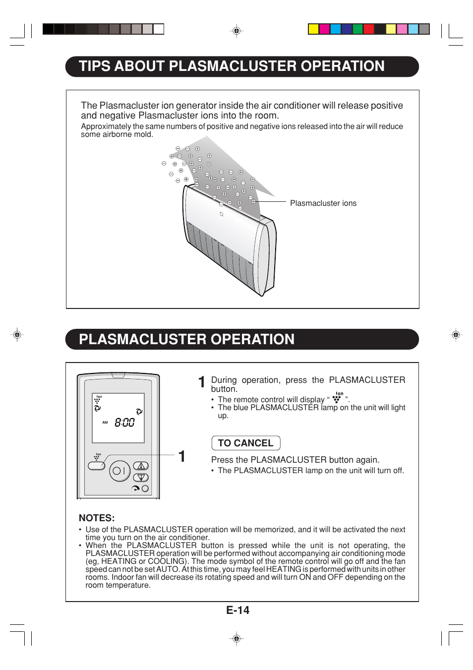 Tips about plasmacluster operation, Plasmacluster operation | Sharp GS-XPM12FR User Manual | Page 16 / 104