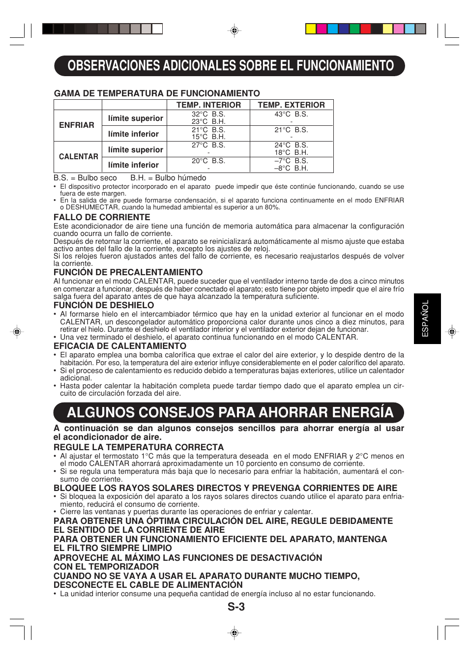 Observaciones adicionales sobre el funcionamiento, Algunos consejos para ahorrar energía | Sharp GS-XPM12FR User Manual | Page 25 / 104