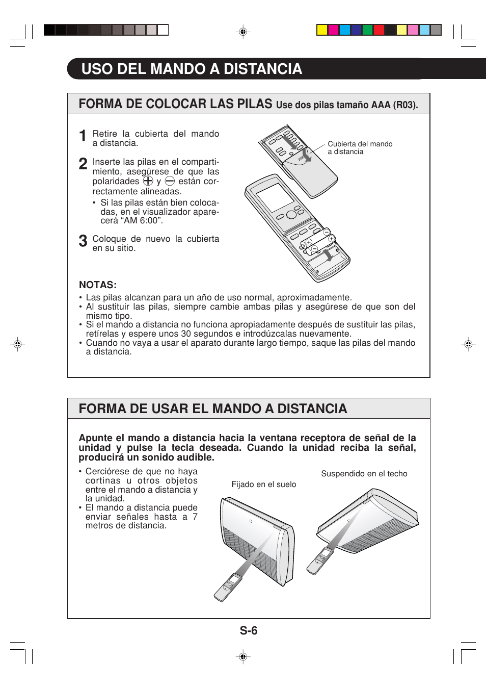 Uso del mando a distancia, Forma de colocar las pilas, Forma de usar el mando a distancia | Sharp GS-XPM12FR User Manual | Page 28 / 104