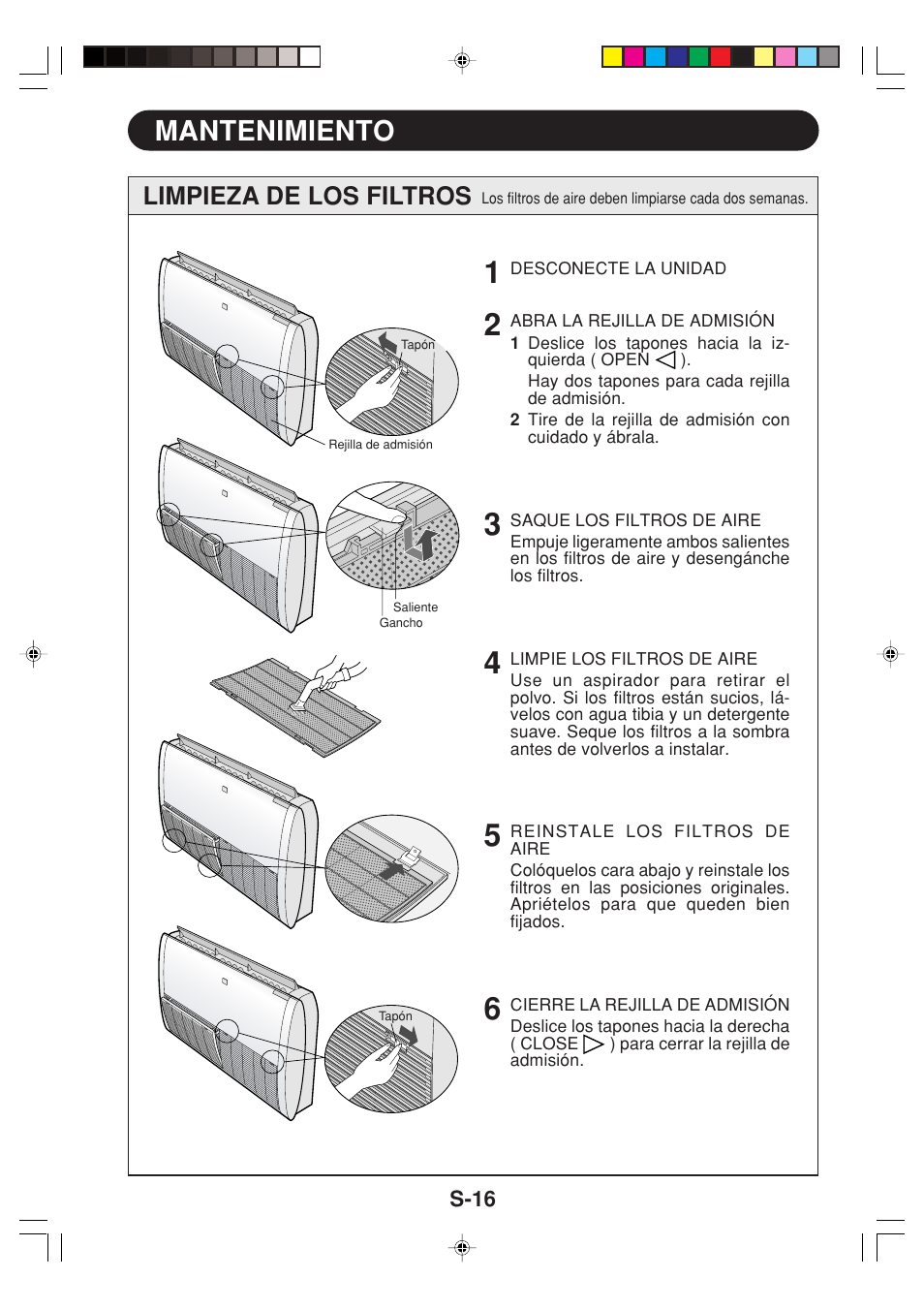 Mantenimiento, Limpieza de los filtros | Sharp GS-XPM12FR User Manual | Page 38 / 104