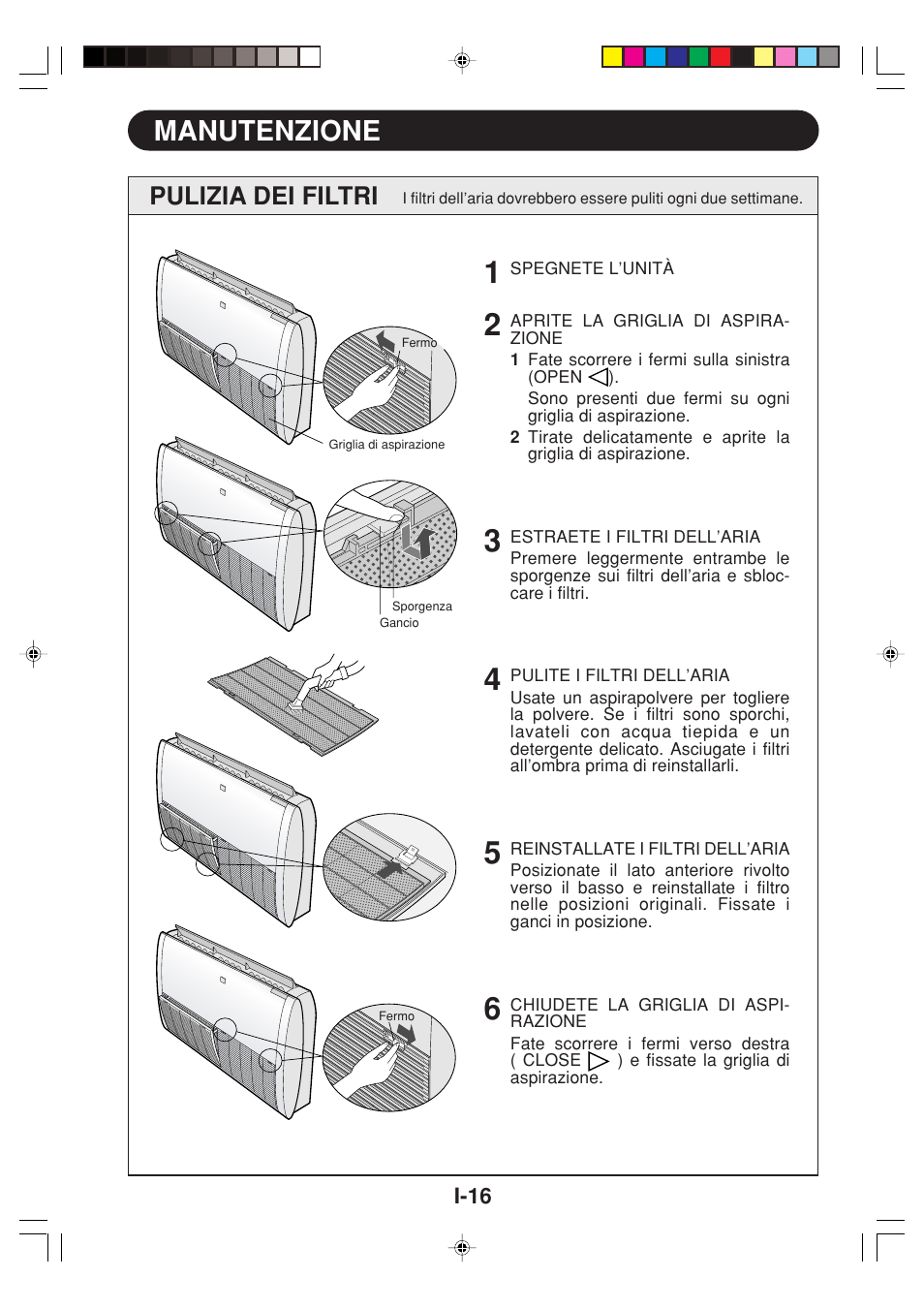 Manutenzione, Pulizia dei filtri | Sharp GS-XPM12FR User Manual | Page 58 / 104