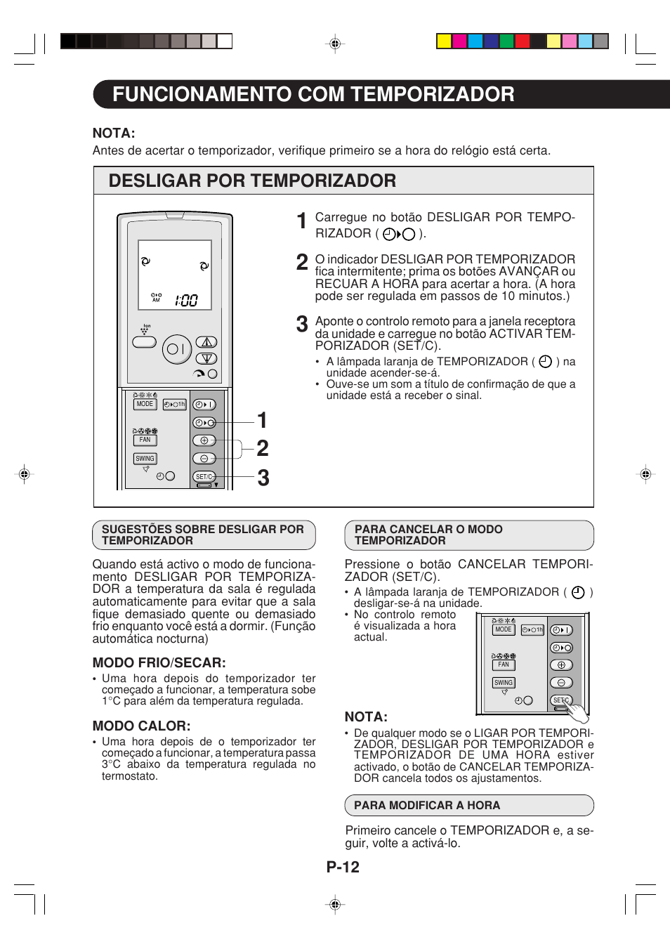 Funcionamento com temporizador, Desligar por temporizador, P-12 | Sharp GS-XPM12FR User Manual | Page 74 / 104