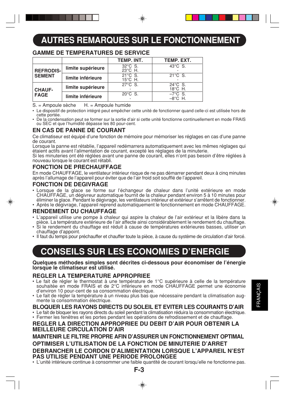 Autres remarques sur le fonctionnement, Conseils sur les economies d’energie | Sharp GS-XPM12FR User Manual | Page 85 / 104