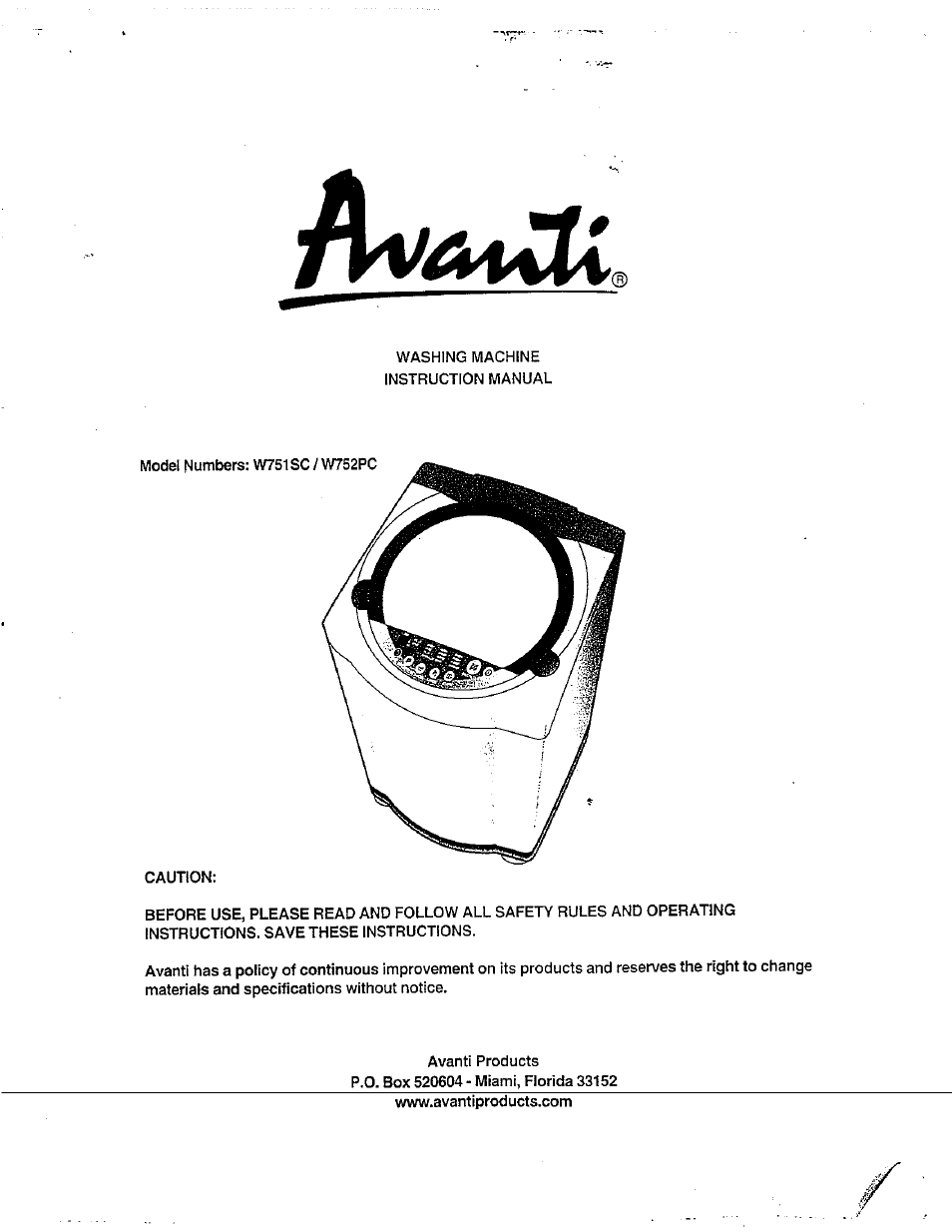 Avanti W751SC User Manual | 31 pages