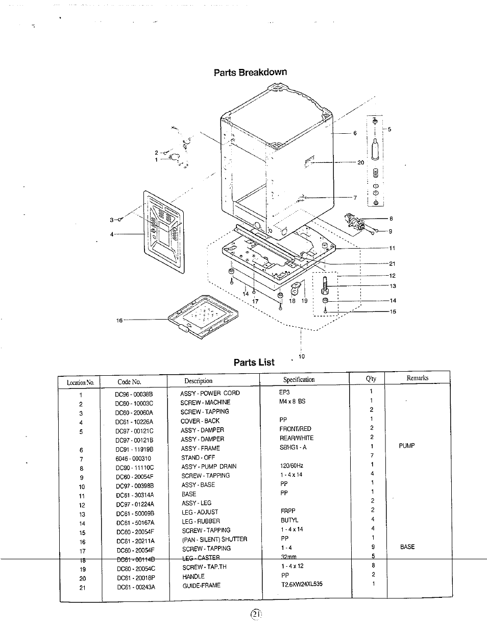 Parts breakdown | Avanti W751SC User Manual | Page 21 / 31
