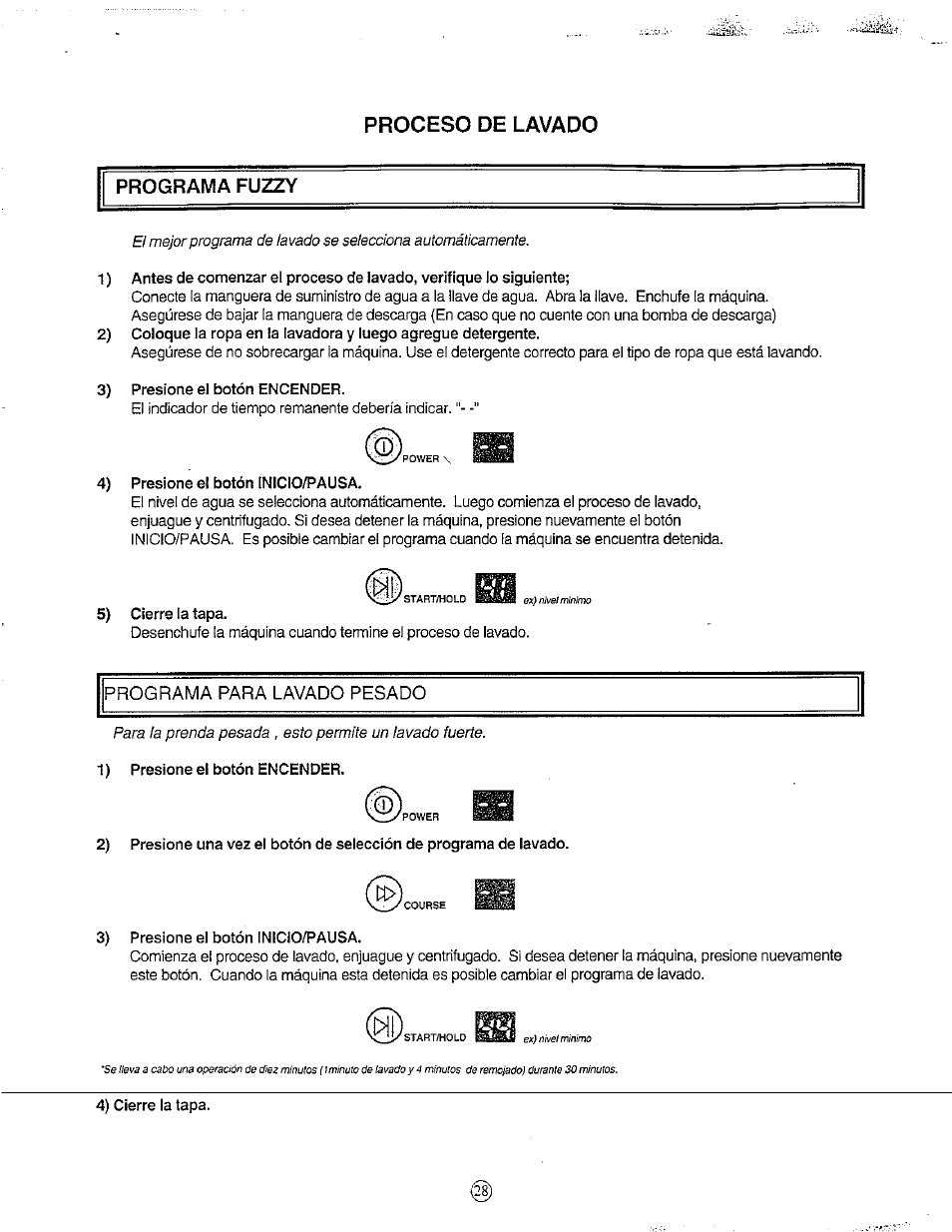 Proceso de lavado, Programa fuzzy | Avanti W751SC User Manual | Page 28 / 31