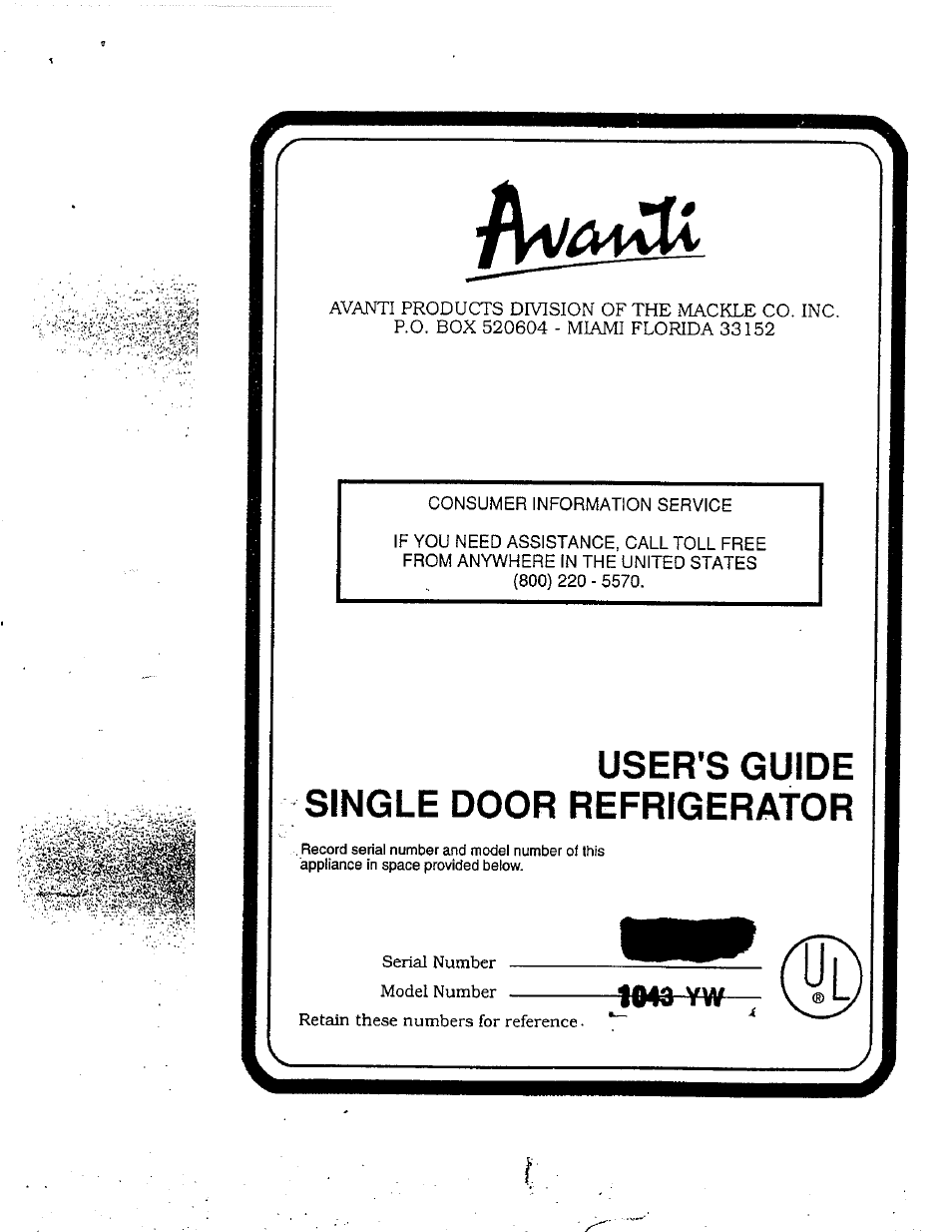 Avanti 1043 YW User Manual | 11 pages