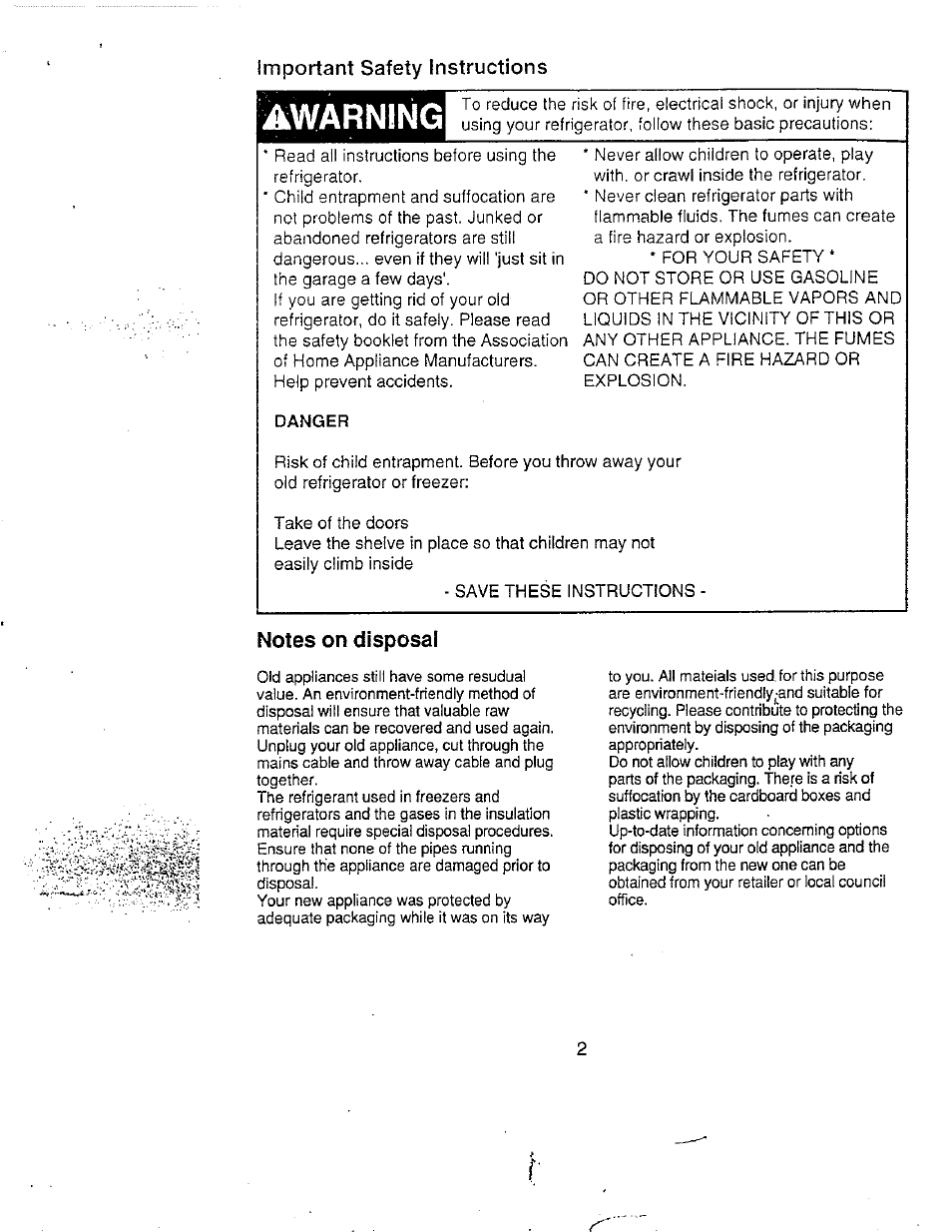 Important safety instructions, Danger, Notes on disposal | Awarning | Avanti 1043 YW User Manual | Page 3 / 11