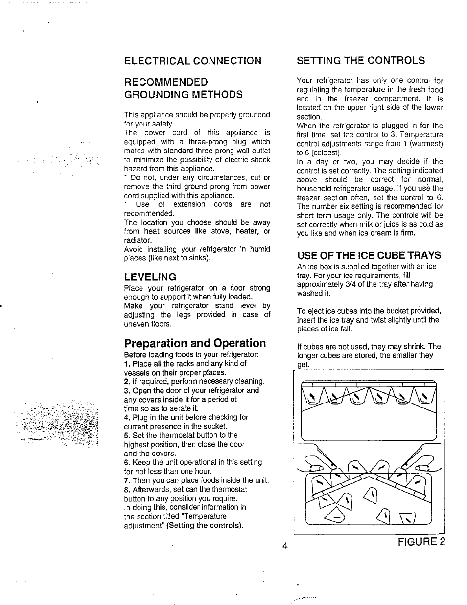 Recommended grounding methods, Leveling, Use of the ice cube trays | Preparation and operation | Avanti 1043 YW User Manual | Page 5 / 11