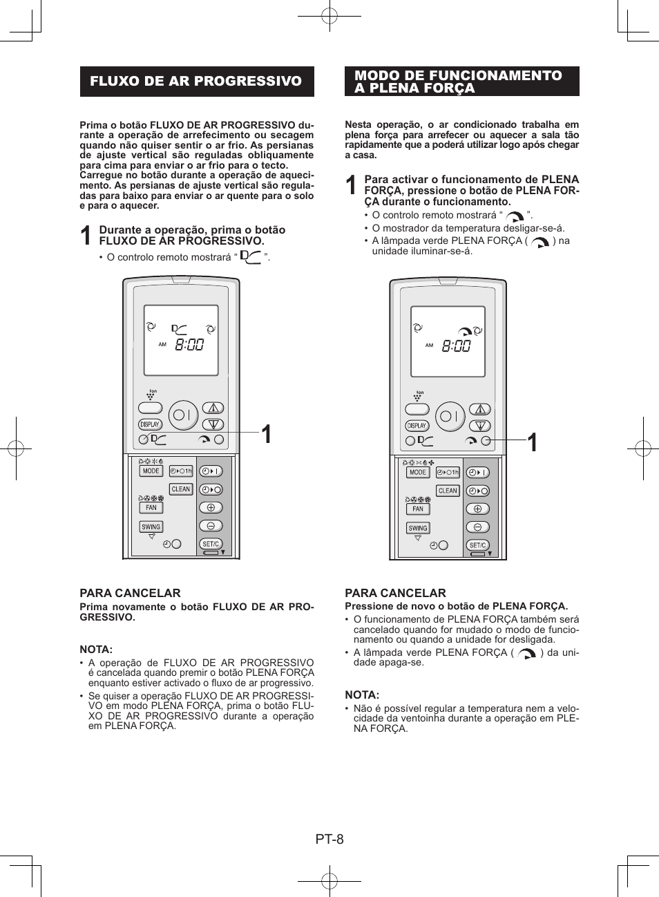 Fluxo de ar progressivo, Modo de funcionamentoa plena força | Sharp AY-XPC9JR User Manual | Page 106 / 116