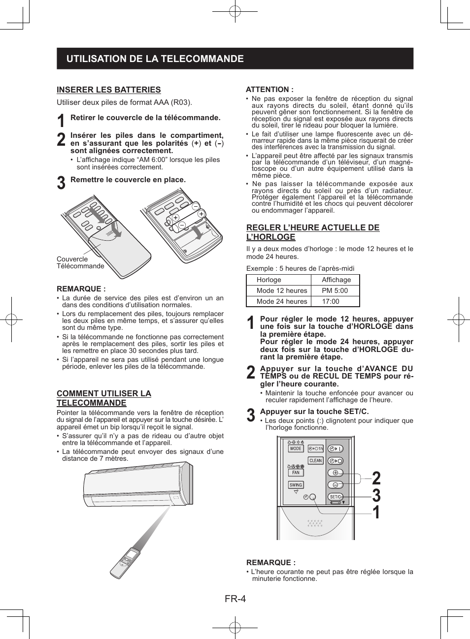Utilisation de la telecommande | Sharp AY-XPC9JR User Manual | Page 22 / 116